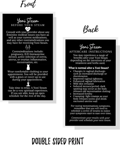 Vista 4 de Boutique Marketing LLC Yoni Steam - Tarjetas de instrucciones para el cuidado posterior al vapor, paquete de 50, tamaño de tarjeta de visita de 2 x