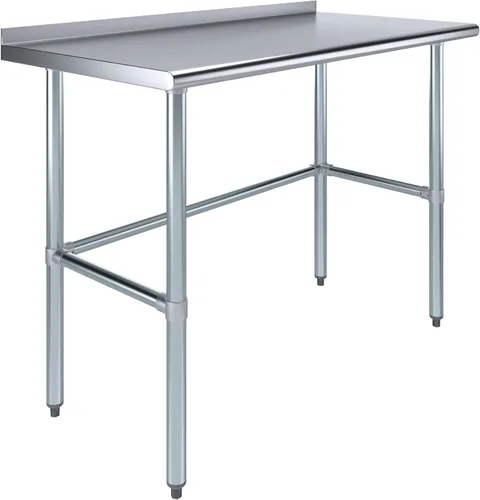 Vista 10 de Mesa de trabajo de acero inoxidable con base abierta y protector contra salpicaduras de 1.5 pulgadas, 14 x 48 pulgadas, certificado NSF, mesa