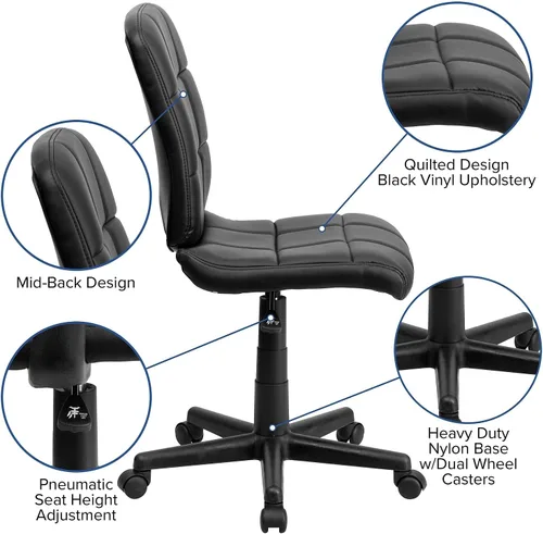 Vista 5 de Flash Furniture - Silla giratoria de respaldo medio de vinilo, acolchada, color negro
