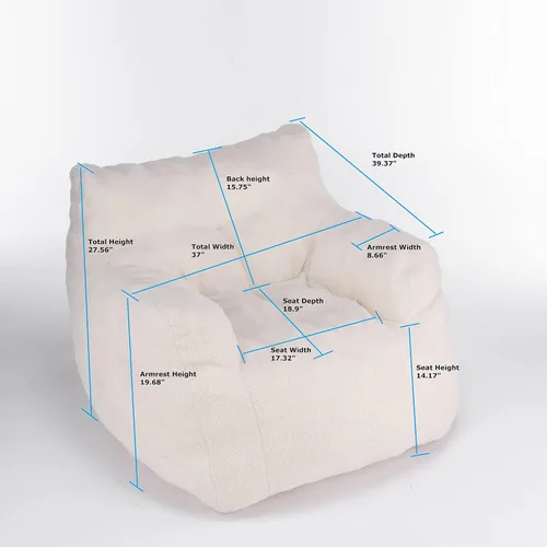 Vista 2 de Beanbags - Silla puff ultra suave de tela de peluche para adultos y niños, cómoda silla de ocio para dormitorio, sala de estar, apartamento, marfil