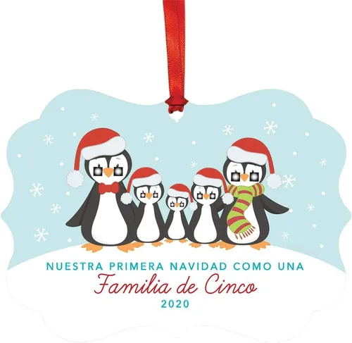 Vista 19 de Andaz Press Adorno de recuerdo de Navidad con marco de fantasía de familia española, Nuestra Primera Navidad Como UNA Familia De Tres 2024, Familia