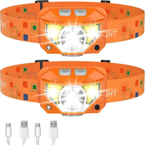 Vista 11 de LHKNL Linterna Frontal, Lúmenes LED Ultra Brillante Recargable con Luz Blanca y Roja, Paquete de 2 Lámparas de Cabeza Impermeables con Sensor