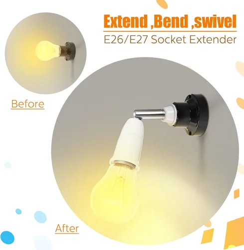 Vista 6 de Extensores de enchufe de luz E26 E27, extensión de 4.1 pulgadas, adaptador de extensión de enchufe vertical ajustable de 180 grados, convertidor