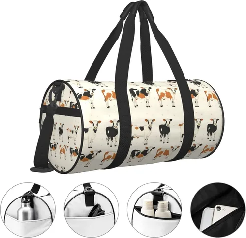 Vista 3 de Large Duffle Bag for Travel - Cute Cow Retro Print Gym Bag for Women Men, Travel Foldable Bags for Women Men with Zippered Multiple Pockets