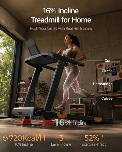 Vista 2 de Cintas de correr 16% para el hogar, caminadora inclinada plegable con mango