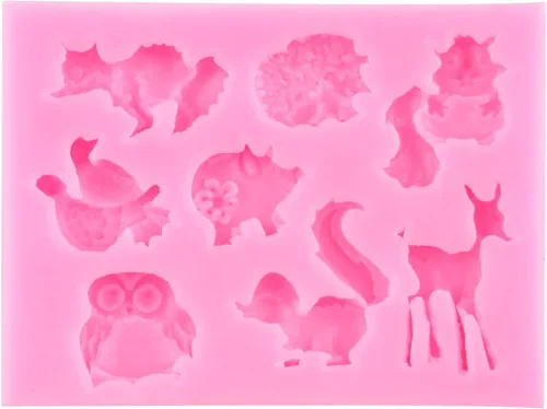 Vista 7 de Mujiang Moldes de silicona para fondant de animales del bosque, gatos, perros, zorros, ardillas, erizo, búho, pájaro, caramelo, para decoración