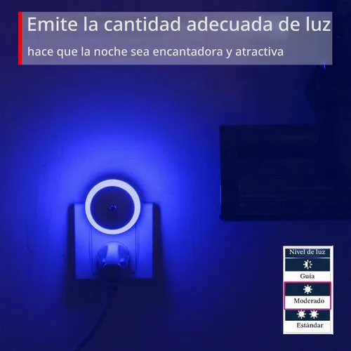 Vista 6 de Luz nocturna LED azul, enchufable, sensor inteligente del atardecer al amanecer, luz nocturna redonda pequeña, ahorro de energía, luz nocturna