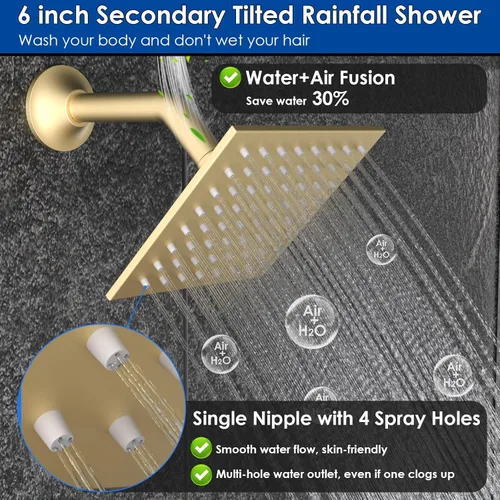 Vista 6 de ENGA - Sistema de ducha doble LED de lluvia, cabezal de ducha grande de 14 x 20 pulgadas + ducha de pared de 6 pulgadas, 4 chorros corporales
