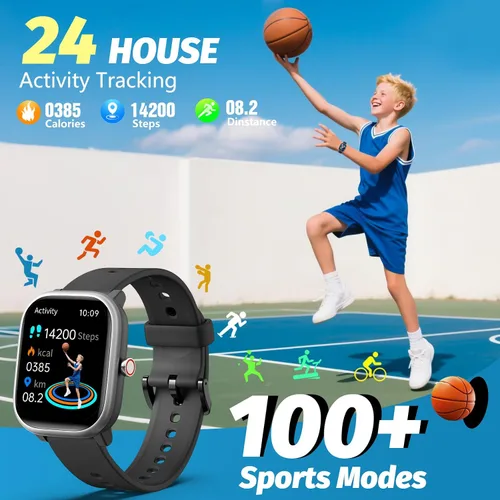 Vista 2 de Reloj para Niños para Niñas y Niños de 6-15 Años - Reloj Inteligente para Niños de 1.8" Rastreador de Fitness, Sin Necesidad de Teléfono, Podómetro