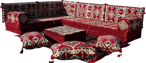 Vista 31 de arabicsofa Juego de sofás árabes tradicionales en forma de L - Sofás seccionales marroquíes - Asientos Majlis orientales para sala de estar