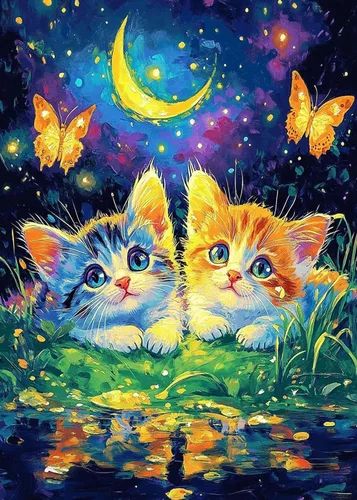Vista 13 de Kits de Arte de Diamantes de Gato de SANYUN para Adultos, Kits de Pintura de Diamantes de Noche Estrellada, Pinturas de Animales con Diamantes