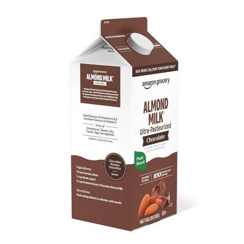 Vista 5 de Amazon Grocery, Leche de almendras con chocolate, medio galón, 64 onzas líquidas