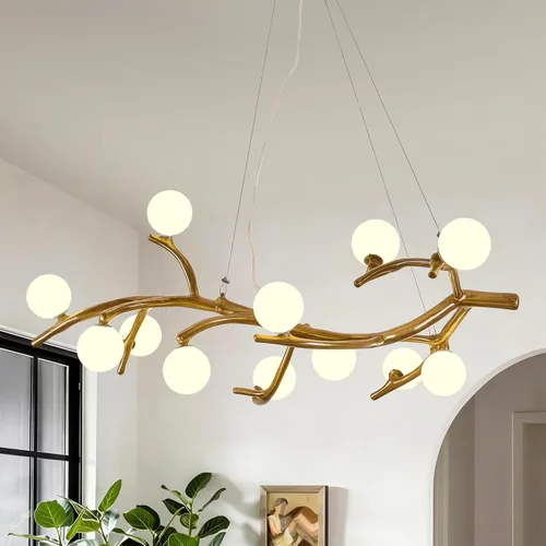 Vista 10 de Lámpara de Araña Moderna de Techo de 28.7 pulgadas, Lámpara de Araña Sputnik de 8 Luces de Resina de Mediados de Siglo sobre Mesa, Candelabros