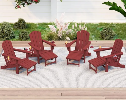 Vista 18 de KINGYES Silla Adirondack plegable ajustable con otomana y 2 portavasos, silla reclinable Adirondack HDPE con reposapiés, Aruba