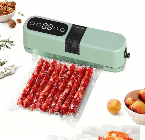 Vista 9 de Máquina selladora al vacío compacta, sistema automático inteligente de conservación de alimentos para carne, queso y preparación de comidas (beige)