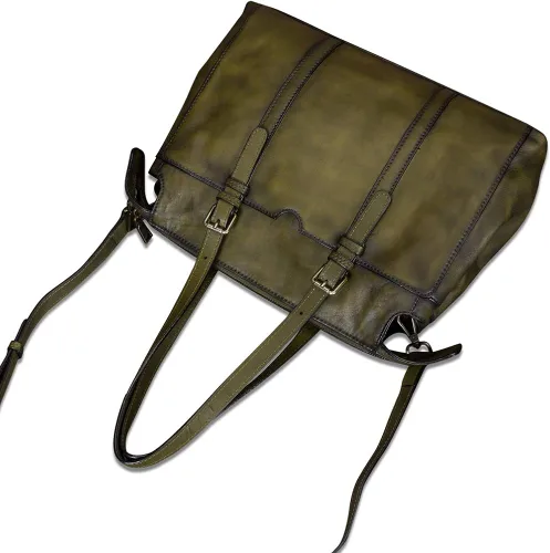 Vista 3 de IVTG Bolso de cuero genuino para las mujeres vintage hecho a mano superior manija bolso Crossbody Satchel