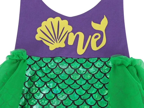 Vista 4 de Eledobby Mermaid 1st Birthday Outfit for Baby Girls Halloween Costume Infant Mermaids Romper Tutu Dress Party Onesie Clothes
