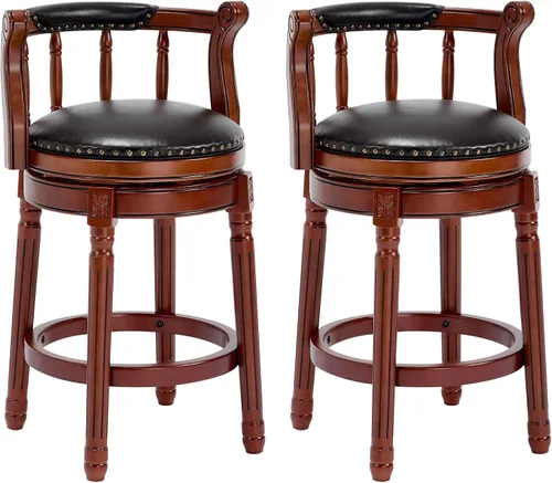 Vista 11 de CozyRain Taburetes de bar modernos taburetes giratorios, encimera de cocina tapizado de piel auténtica con reposapiés para el hogar, cocina, comedor