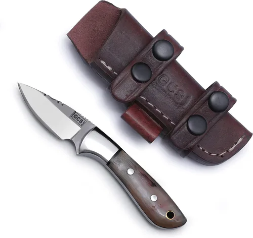 Vista 10 de GCS - Cuchillo táctico de acero hecho a mano D2, cuchillo de caza, cuchillo de campamento con funda de cuero, hoja de espiga completa diseñada
