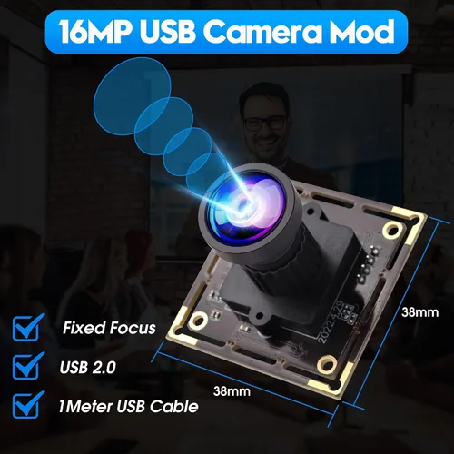 Vista 9 de Módulo de cámara USB de 16 MP, gran angular de 110 grados sin distorsión, Ultra HD 3496P, Plug and Play, compatible