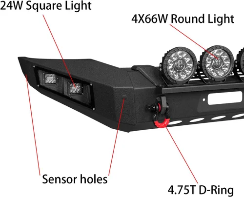 Vista 3 de Parachoques delantero de acero para Dodge Ram 1500 2006-2008 con placa de cabrestante y luces (textura negra)