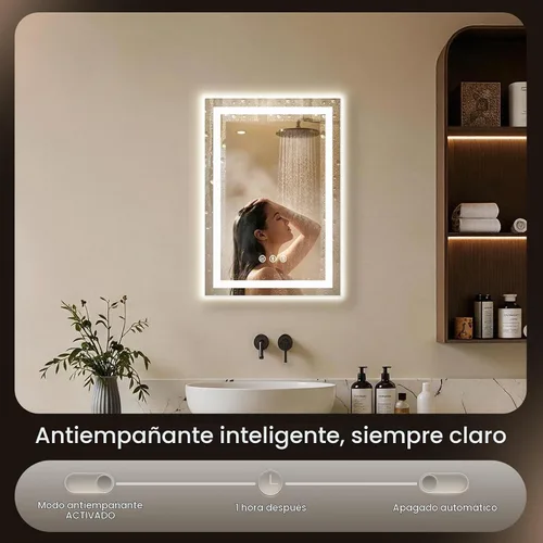 Vista 2 de Espejo de baño LED de 16 x 24 pulgadas con luces, antiniebla, retroiluminado + luz frontal, espejo de tocador de baño iluminado para pared, función