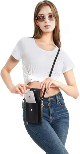 Vista 2 de Kukoo Bolsa cruzada para mujer tamaño pequeño para teléfono celular con ranuras para tarjetas de crédito