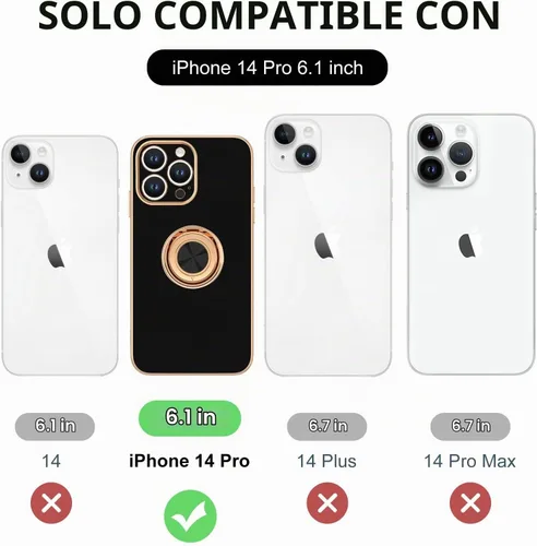 Vista 7 de Hython - Funda para iPhone 14 Pro con soporte de anillo [soporte magnético de anillo giratorio de 360°] [soporte para montaje en coche] Borde dorado