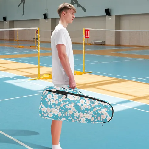 Vista 8 de Tennis Badminton Racket Bags Breathable Pink Blue Flowers 2 Rackets Tennis Racket Cover Bag with Protective Pad for Women, Men, Teenagers raquetas