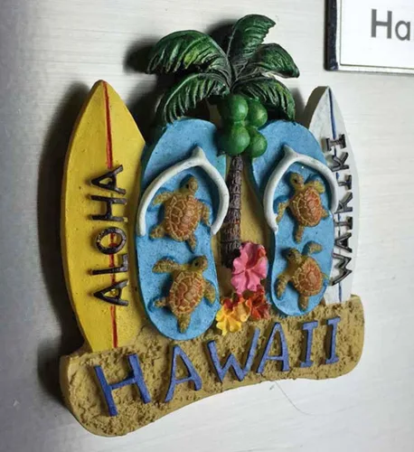 Vista 5 de Hawaii USA America Imán del refrigerador 3D Beach Slipper Travel Sticker Souvenirs Collection, decoración del hogar y de la cocina, imán