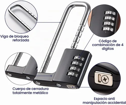 Vista 2 de Cerradura de gabinete de longitud de trabajo de 1.6 a 3.8 pulgadas, candado de combinación de acero inoxidable, código de bloqueo de grillete largo