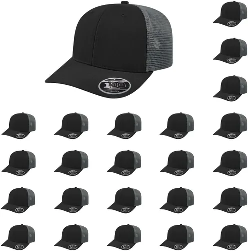 Vista 44 de Cap America i8502 Flexfit 110 Premium - Gorra de camionero de perfil medio con 6 paneles de malla trasera con protección UV y cierre ajustable