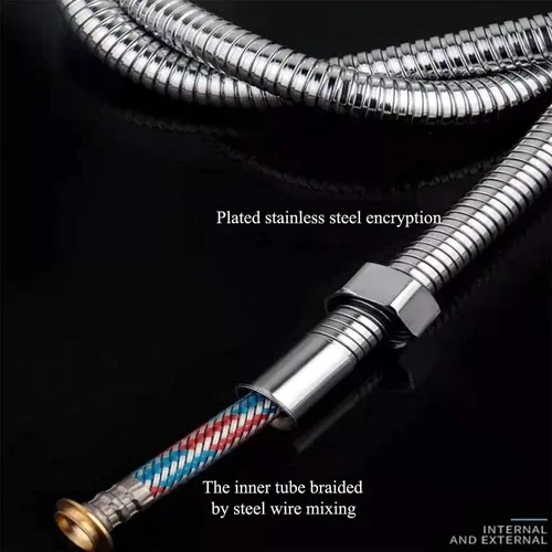 Vista 5 de Manguera de ducha de mano de 59 pulgadas, cable de acero inoxidable de grado comercial con tuerca de 1/2 IPS inserto de latón macizo, manguera