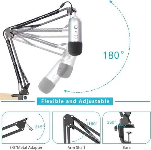 Vista 4 de SUNMON Blue Yeti Soporte de Brazo para Micrófono con Filtro Pop, Compatible con Micrófono Blue Yeti