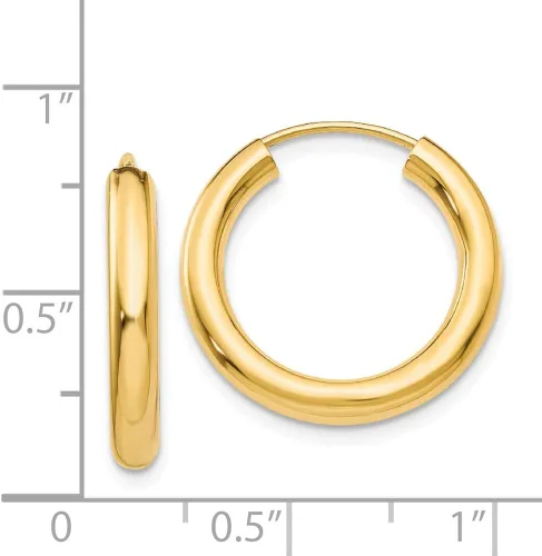 Vista 4 de 3mm x 20mm 14K oro amarillo pulido Endless Tubo arete de aro