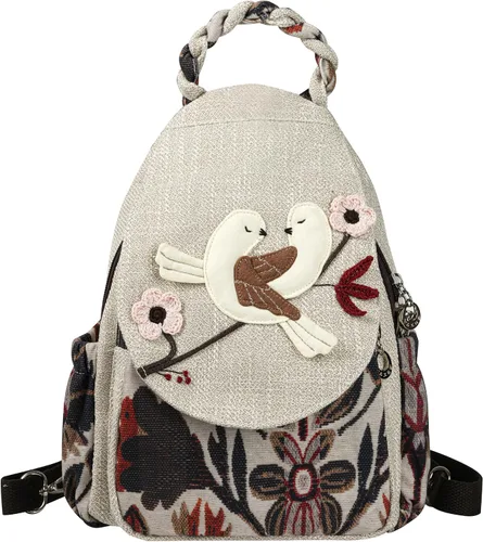 Vista 108 de HUANGGUOSHU Mochila de algodón tejida de algodón bohemio con bordado de lona estilo bohemio con múltiples bolsillos retro linda mochila cartera