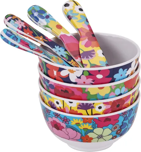 Vista 2 de French Bull Mini cuencos de melamina, juego de 4 piezas, 10 onzas líquidas, tazón pequeño para servir, aperitivos, condimentos, salsa de postre