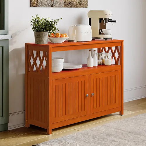 Vista 2 de DTY Outdoor Living Longs Peak Mesa Aparador de Madera de Eucalipto, Gabinete Buffet Exterior con Almacenamiento, Acabado de Aceite Natural