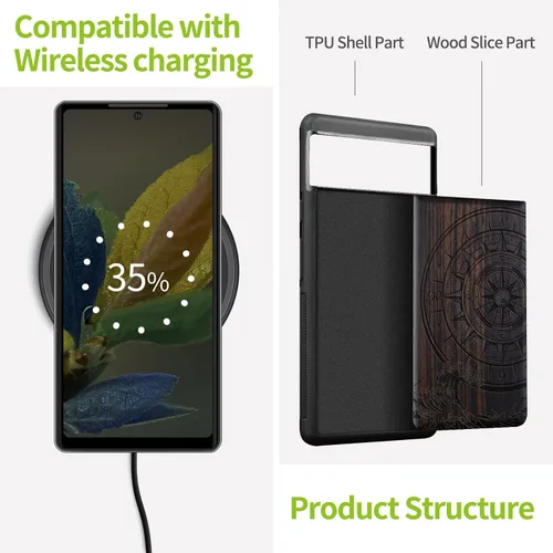 Vista 5 de Carveit Funda de madera para Pixel 8a - Madera natural y negro suave TPU a prueba de golpes - Funda de madera única compatible con Google Pixel 8a