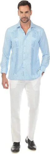 Vista 6 de Guayabera elegante de dos bolsillos para hombre con aspecto texturizado de diamante