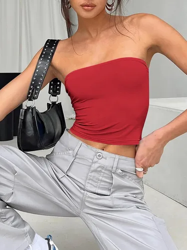 Vista 4 de Trendy Queen Womens 3 Pack Tube Tops Crop Tops Strapless Basic Backless Bandeau Bra Solid Summer Outfits