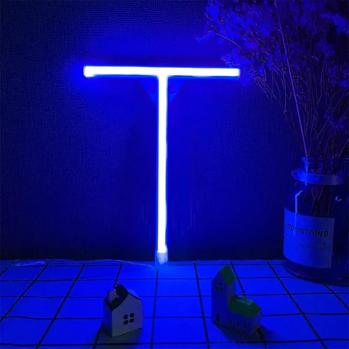 Vista 23 de ENUOLI Letrero de neón azul con letras LED USB/luces alimentadas por batería, letrero alfabético, marquesina, letra, decoración, luces nocturnas