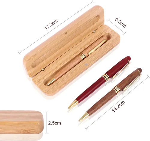 Vista 5 de Juego de regalo de bolígrafo de madera de lujo grabado personalizado con estuche de negocios, bonito bolígrafo de escritura con caja y repuestos