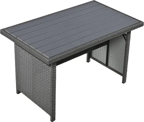 Vista 5 de Juego de conversación para patio, juego de sofá modular de 5 piezas, juego de muebles de mimbre de ratán PE con 2 mesas laterales extensibles