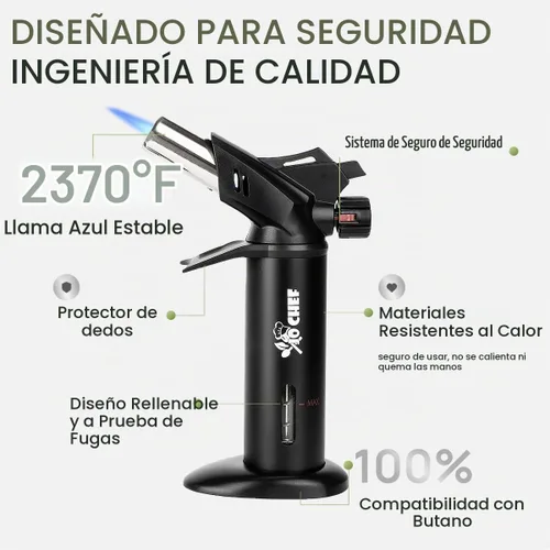 Vista 3 de Jo Chef Soplete de crema Brulee, soplete de cocina de butano para sellar, barbacoa, cocinar 2 Butane Cans (3.38oz), 2,370°F Adjustable Flame, Hand