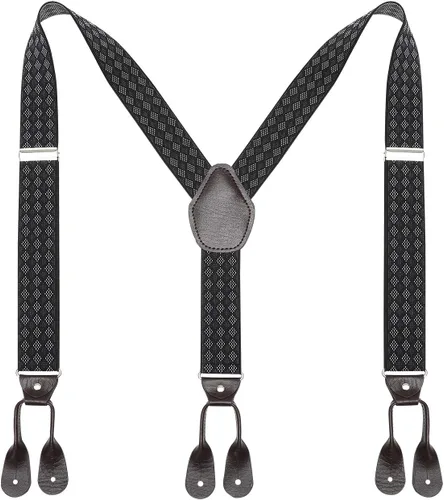 Vista 15 de AWAYTR Tirantes de botón marrón para hombre, tirantes elásticos ajustables en forma de Y