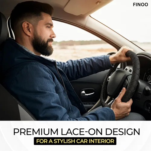 Vista 6 de Cubierta de volante con encaje negro, accesorio clásico de agarre elástico para auto