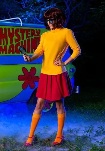 Vista 7 de Plus Size Women's Scooby Doo Velma Costume, Orange Turtleneck Sweater & Knee High Socks, Red Skirt & Glasses