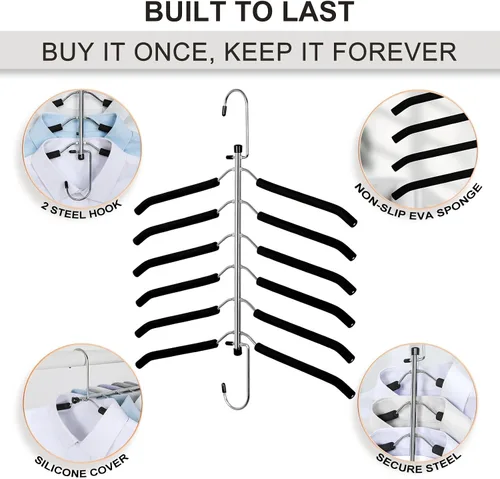 Vista 5 de TOPIA HANGER Percha para Ropa que Ahorra Espacio, Perchas de 6 Niveles para Camisas y Abrigos que Ahorran Espacio Sin Protuberancia en los Hombros