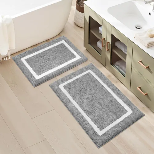 Vista 13 de HOMEIDEAS Juego de 2 alfombras de baño beige de 20 x 32 pulgadas + 16 x 24 pulgadas